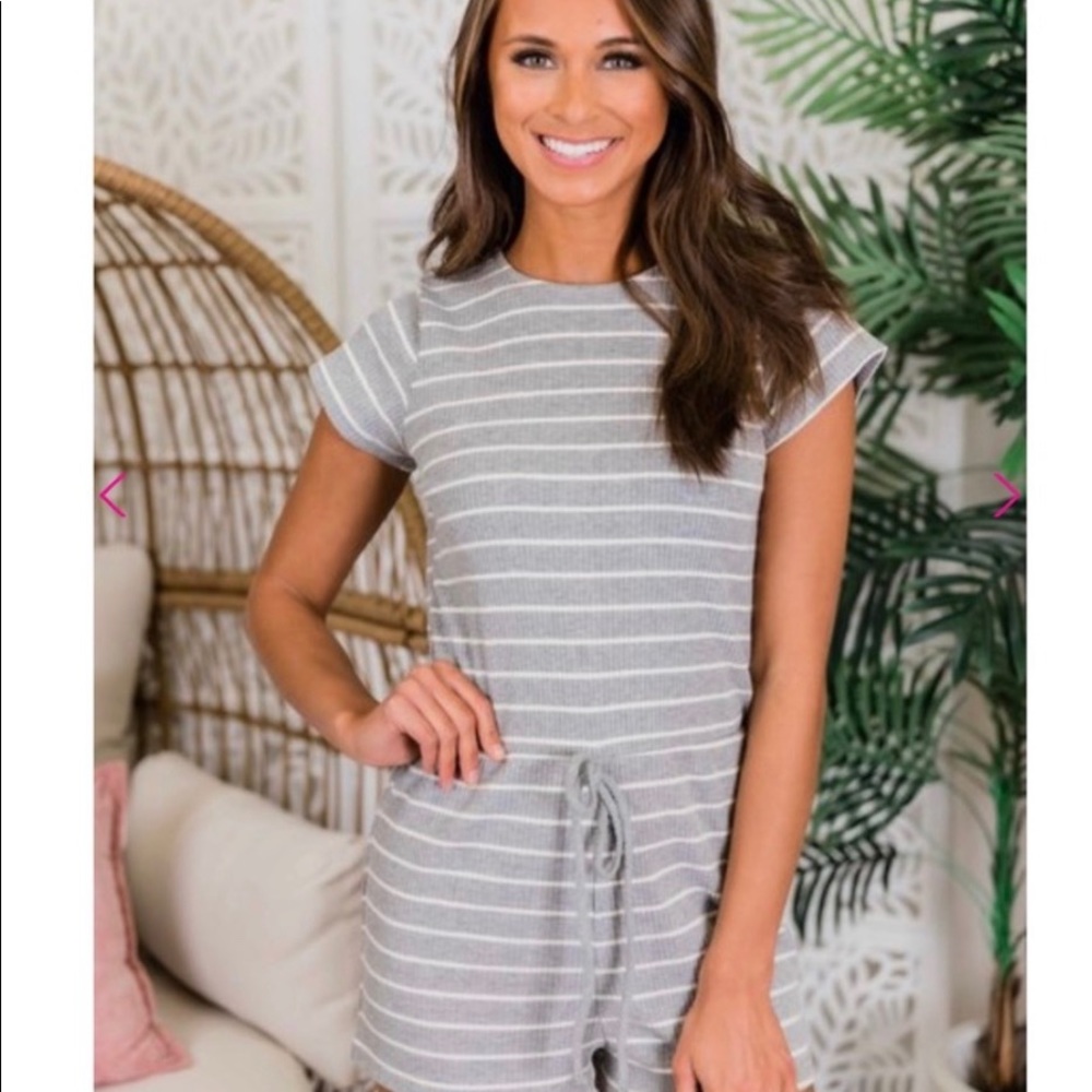 Pink Lily- Grey and White Striped Romper